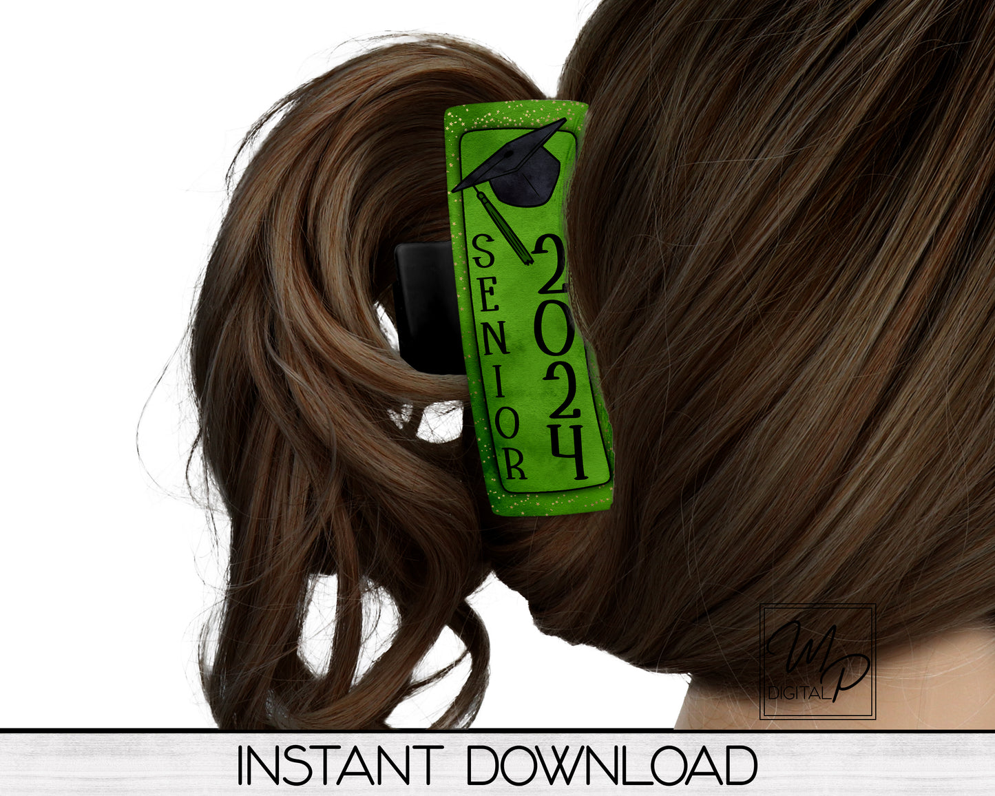 Green Senior 2024 Hair Clip PNG Sublimation Design, Digital Download