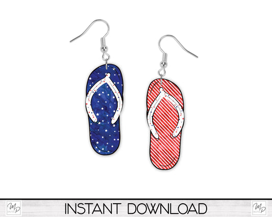 Patriotic July 4th Flip Flop PNG Design for Sublimation, Earrings, Keychain, Signs, Digital Download