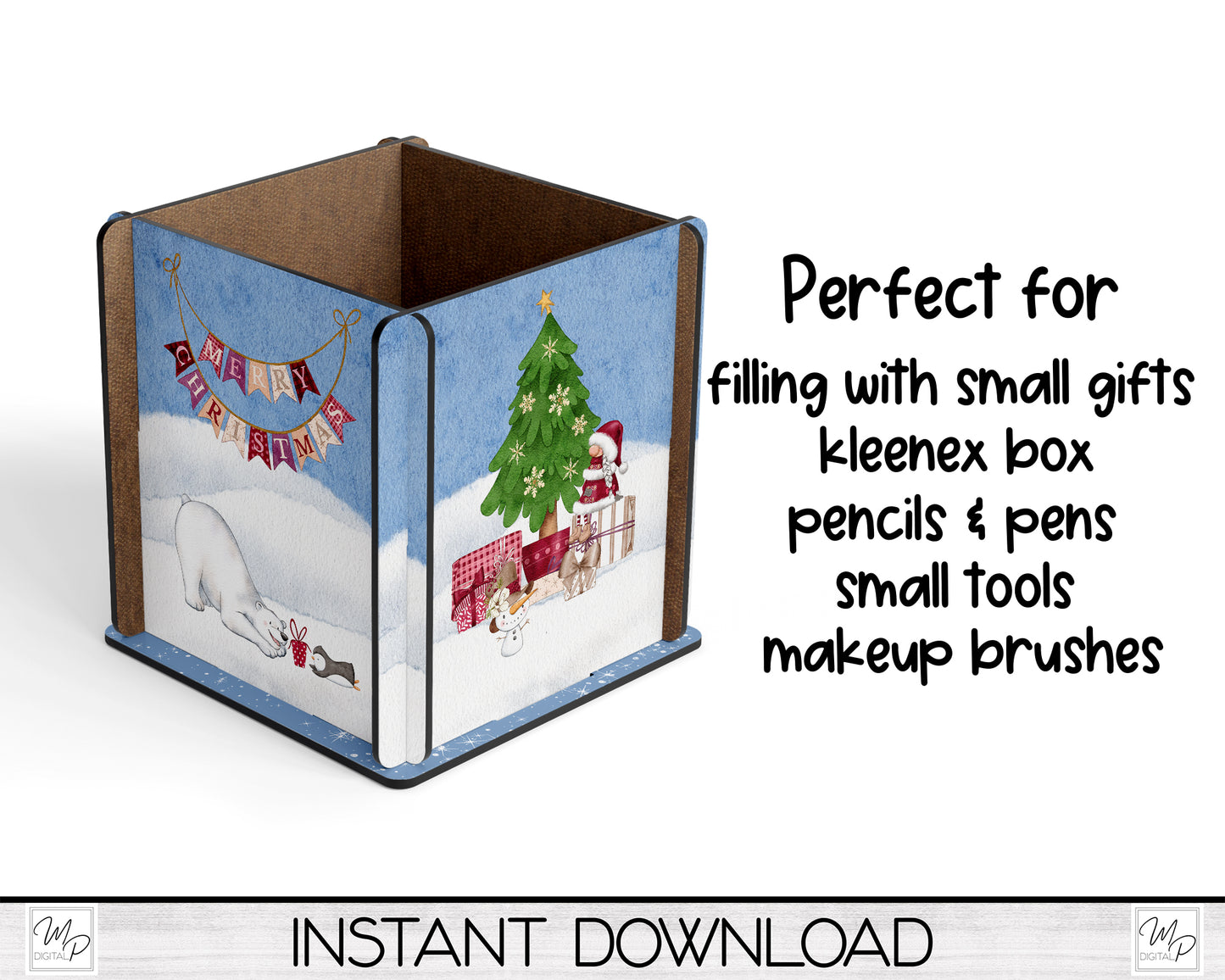 Christmas Box PNG Sublimation Design, Centerpiece MDF Box Design Digital Download