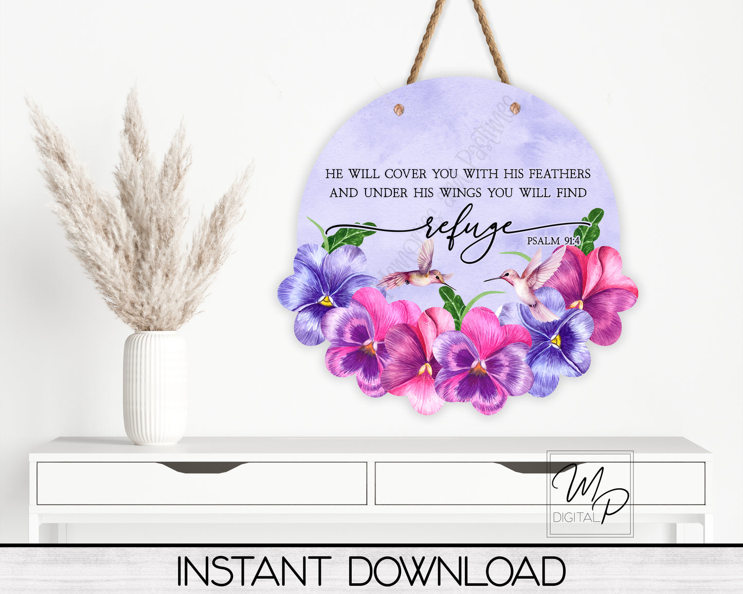 Hummingbird and Pansies Floral Round PNG Design for Sublimation of Signs and Earrings, Digital Download