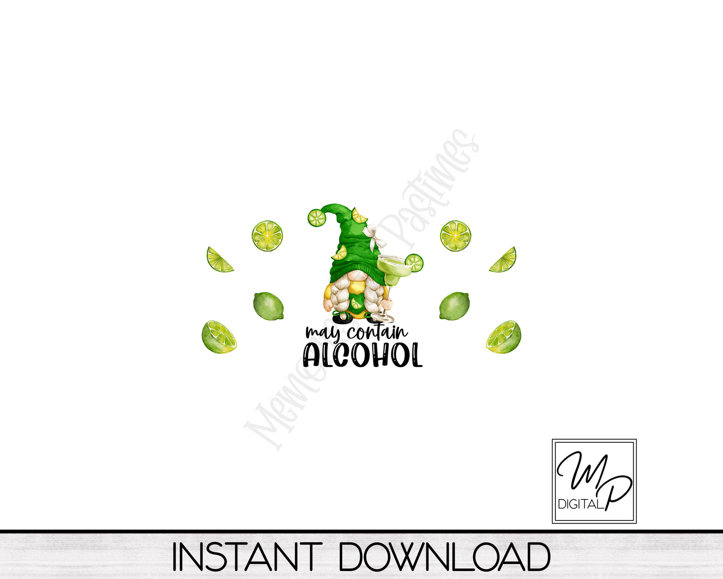 Margarita Gnome Glass Can Sublimation Wrap, PNG Digital Download