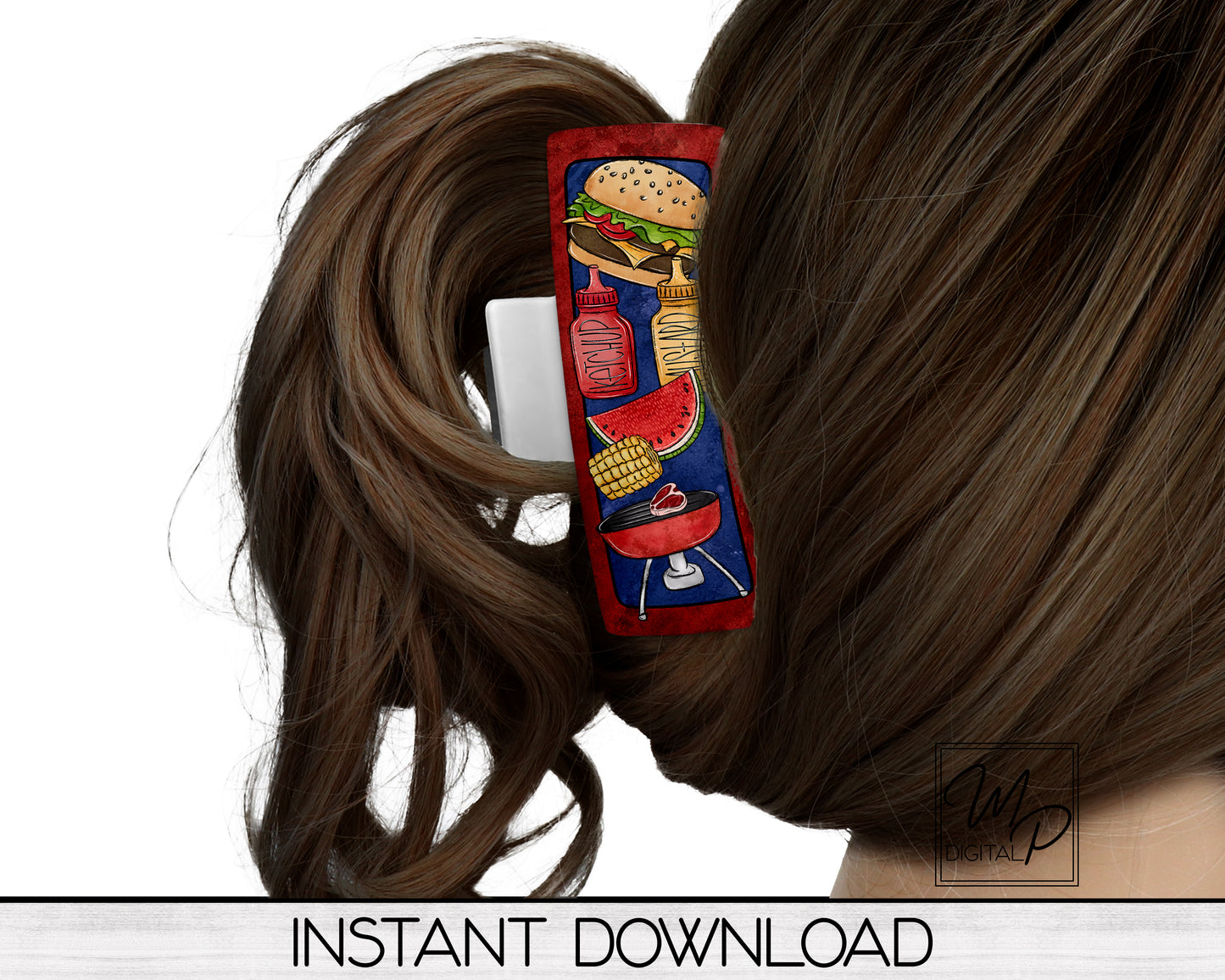 Summer BBQ Hair Clip PNG Sublimation Design, Digital Download