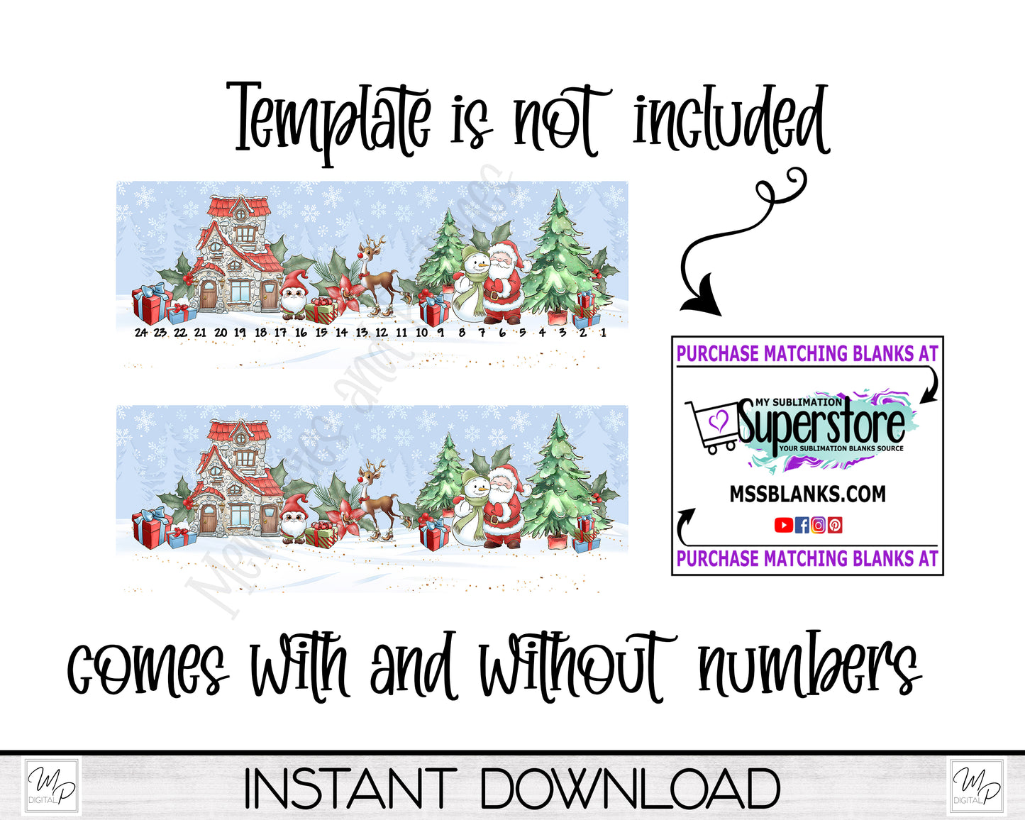 Christmas Village Candy Cane Countdown Sign PNG Sublimation Digital Download, Candy Cane Holder Advent Calendar