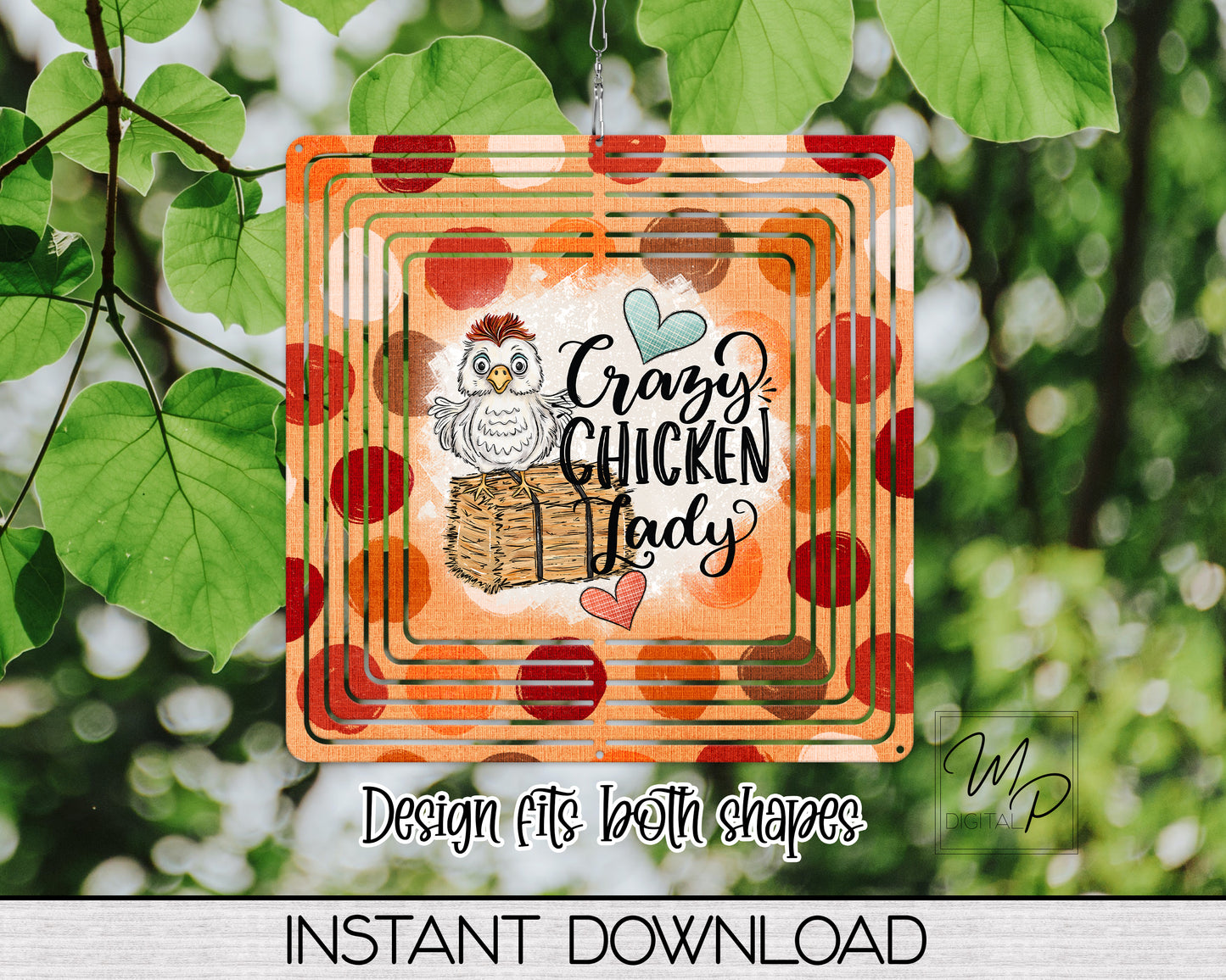 Crazy Chicken Lady Garden Wind Spinner PNG Design for Sublimation, Digital Download