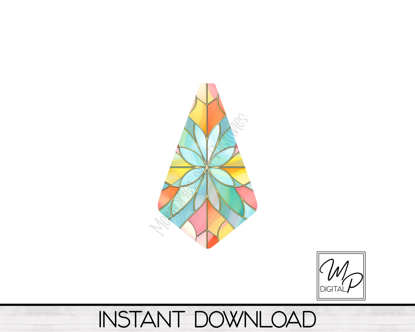 Spring Stained Glass Geometric Earring PNG Design for Sublimation, Digital Download