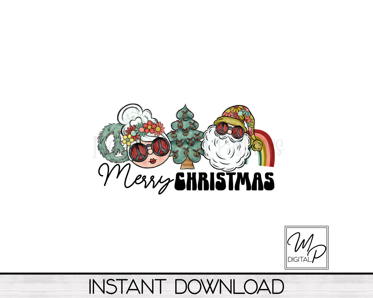 Retro Hippie Santa and Mrs. Claus Glass Can Sublimation Wrap, PNG Digital Download