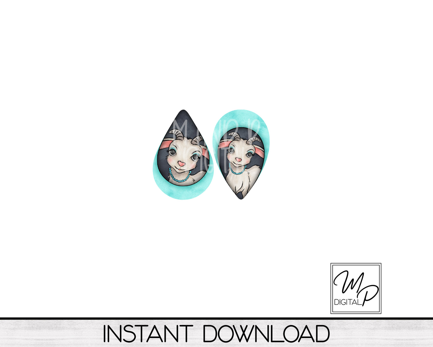 Goat Upside Down Teardrop PNG Design for Sublimation of Earrings with Leather, Digital Download