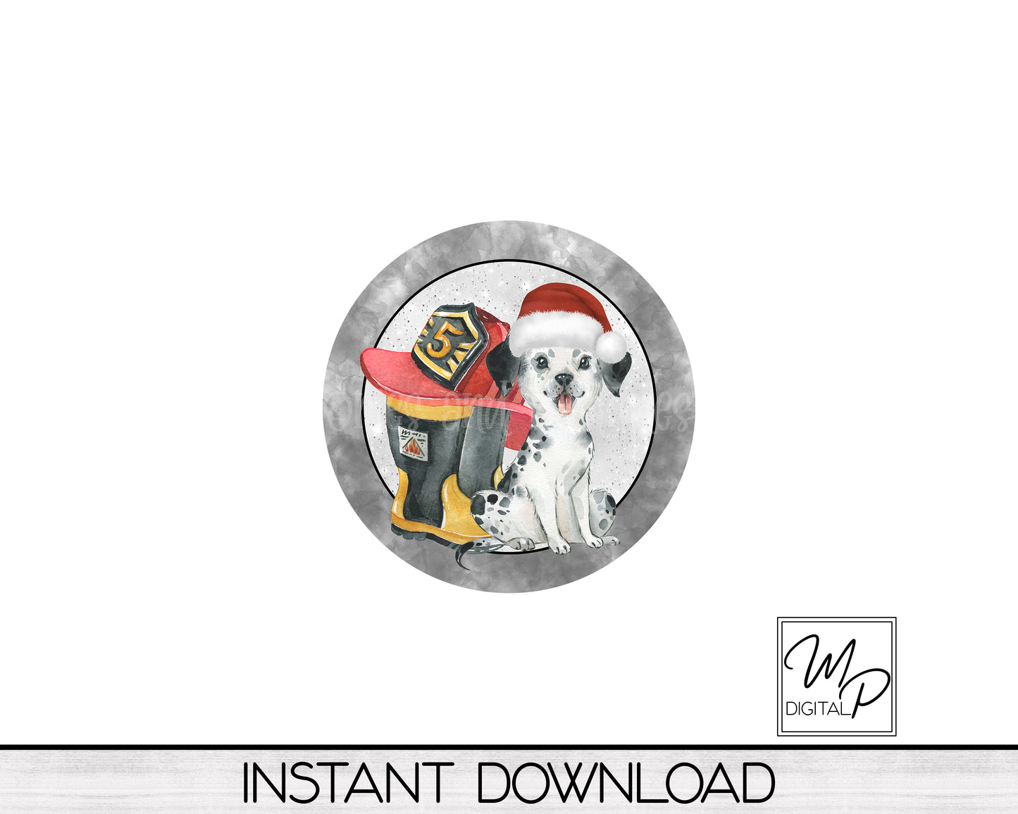 Firefighter Dalmatian Round Ornament PNG Digital Download for Sublimation