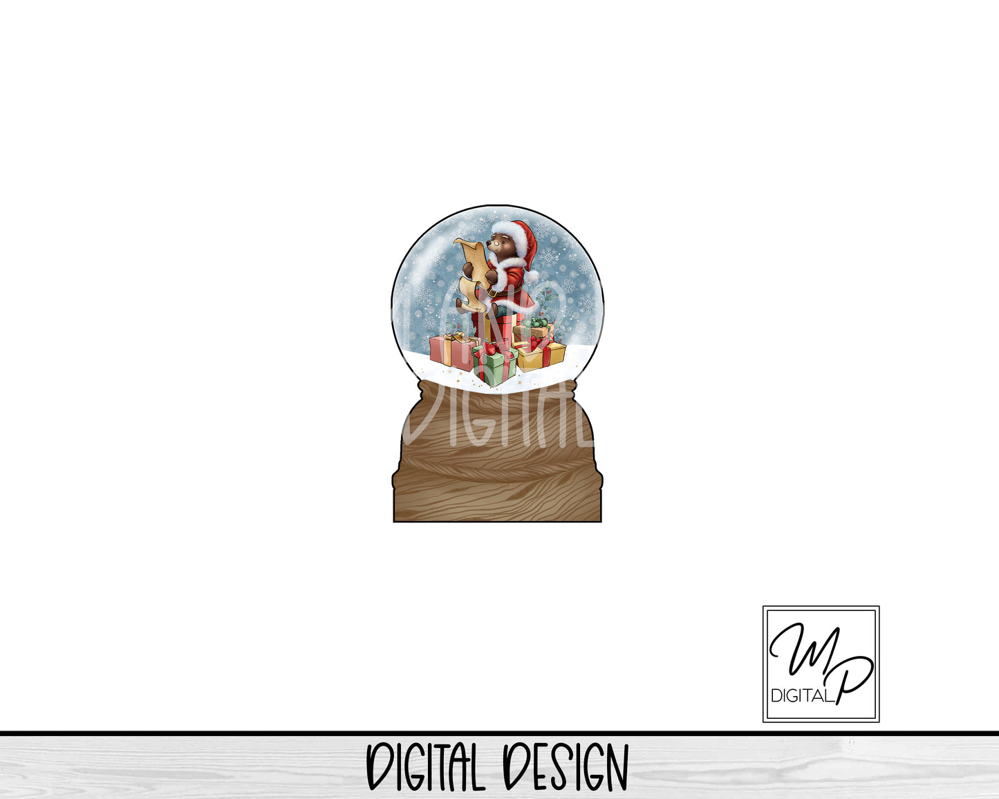 Christmas Santa Bear Snow Globe LED Light Up Sign, Acrylic Night Light PNG Sublimation Design, Digital Download