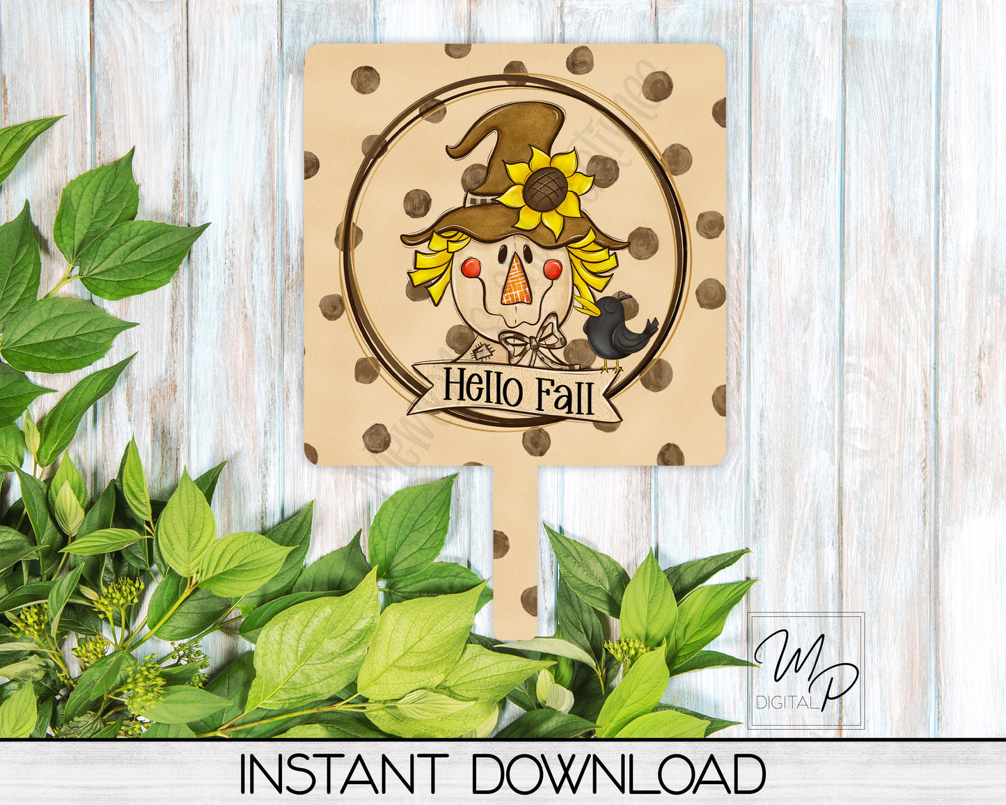 Hello Fall Scarecrow PNG Design for Sublimation of Square Cake Toppers, Digital Download