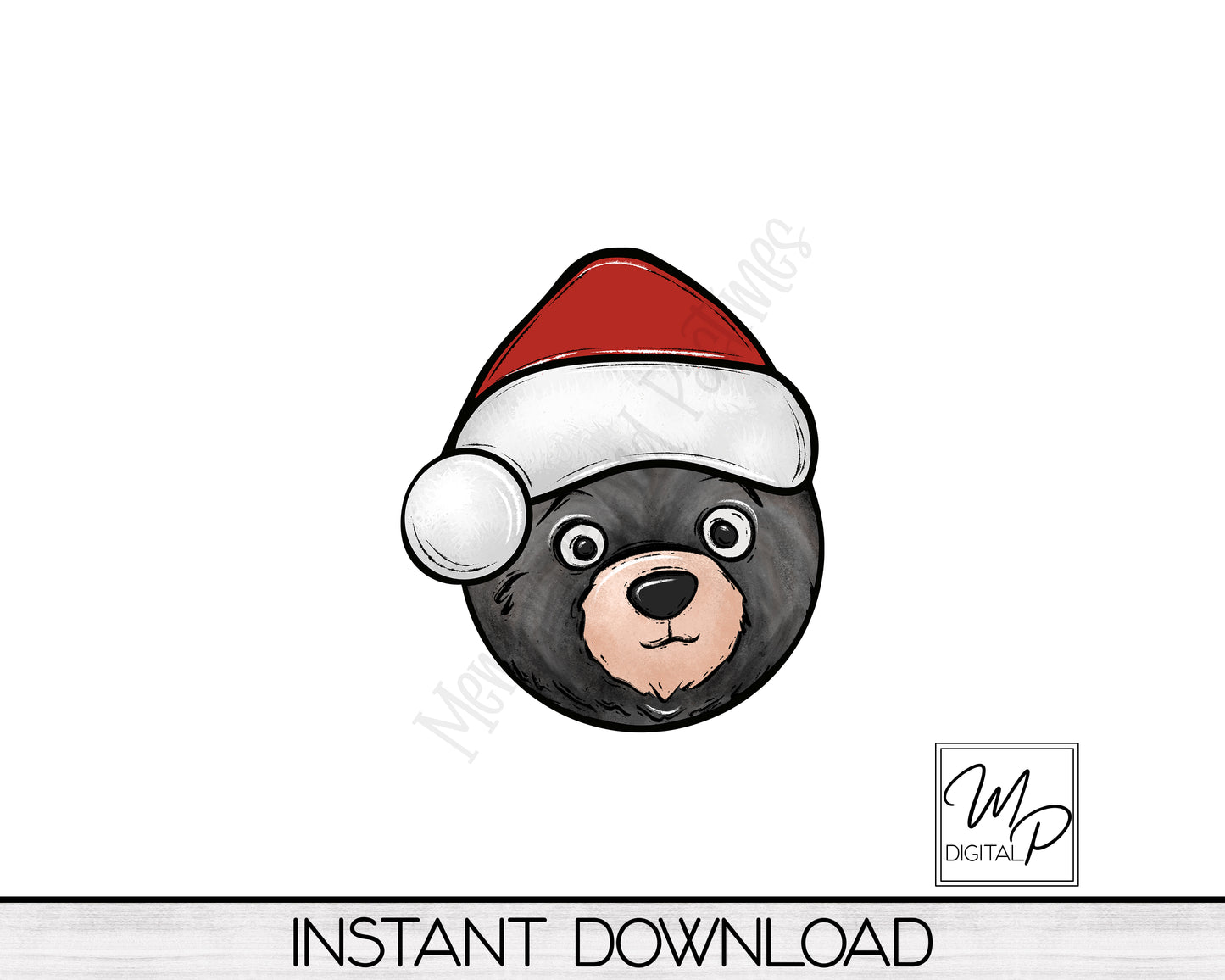 Christmas Bear Santa Hat PNG Design for Sublimation, Digital Download