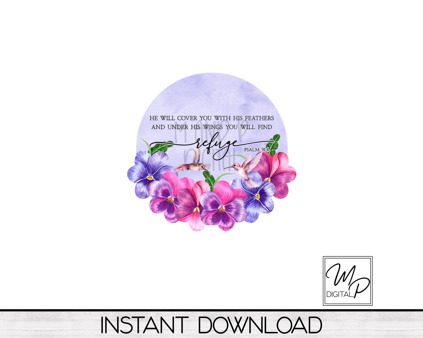 Hummingbird and Pansies Floral Round PNG Design for Sublimation of Signs and Earrings, Digital Download