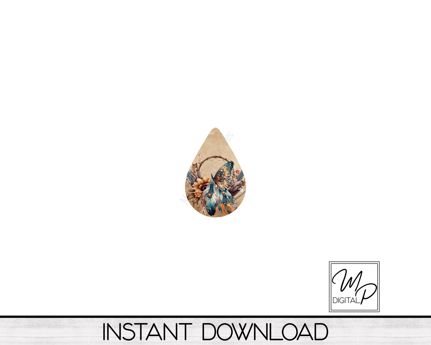 Boho Butterfly Teardrop Earring Design for Sublimation, Digital Download