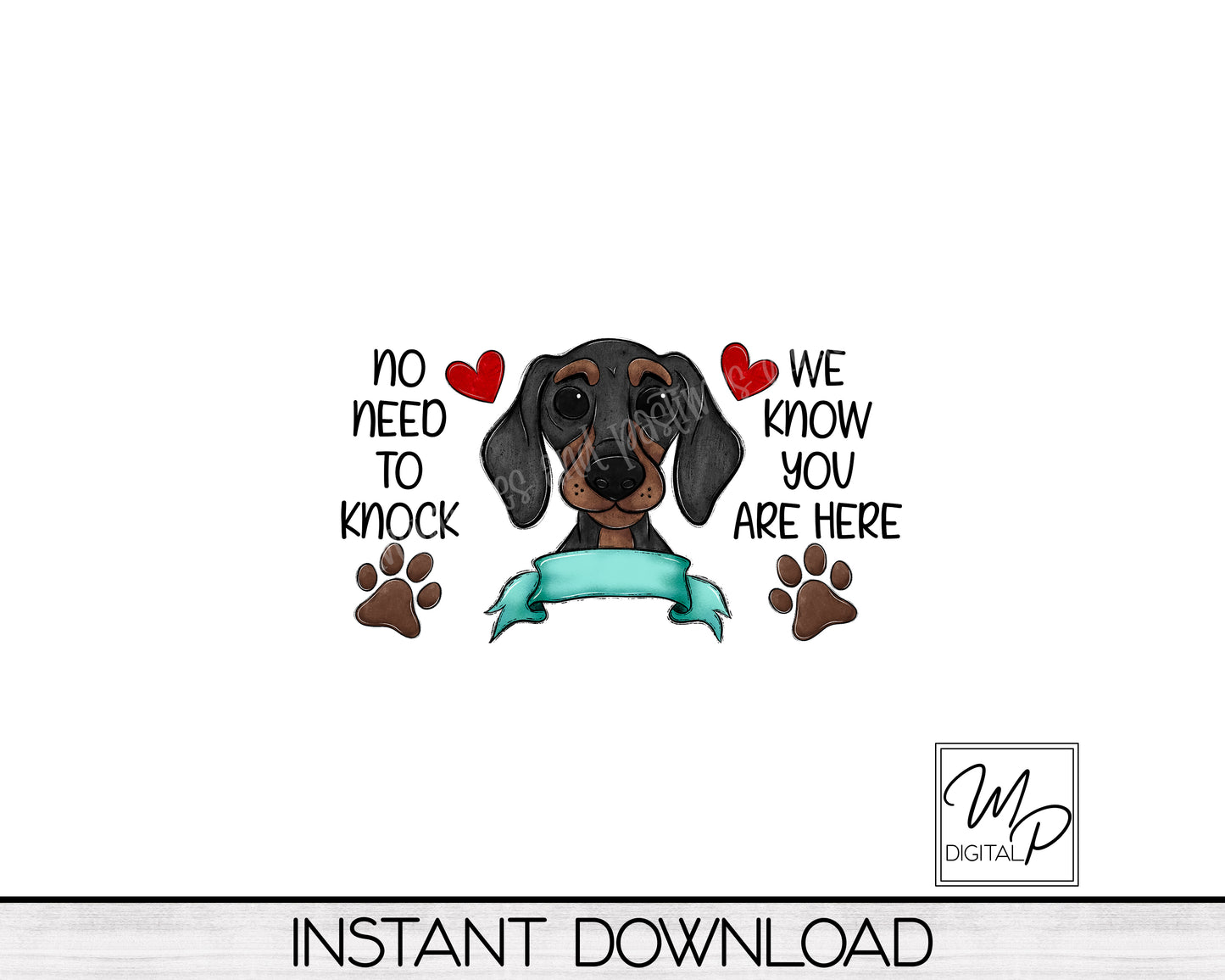 Dachshund Door Mat Design for Sublimation, No Need To Knock, Digital Download
