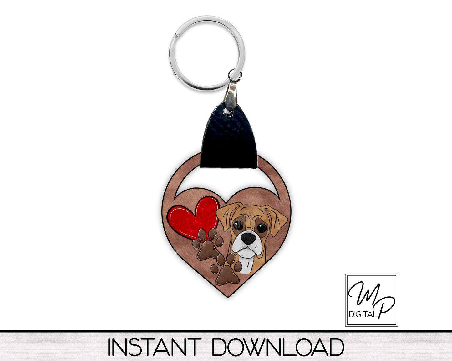 Boxer Heart PNG Design for Sublimation of Earrings with Leather, Digital Download
