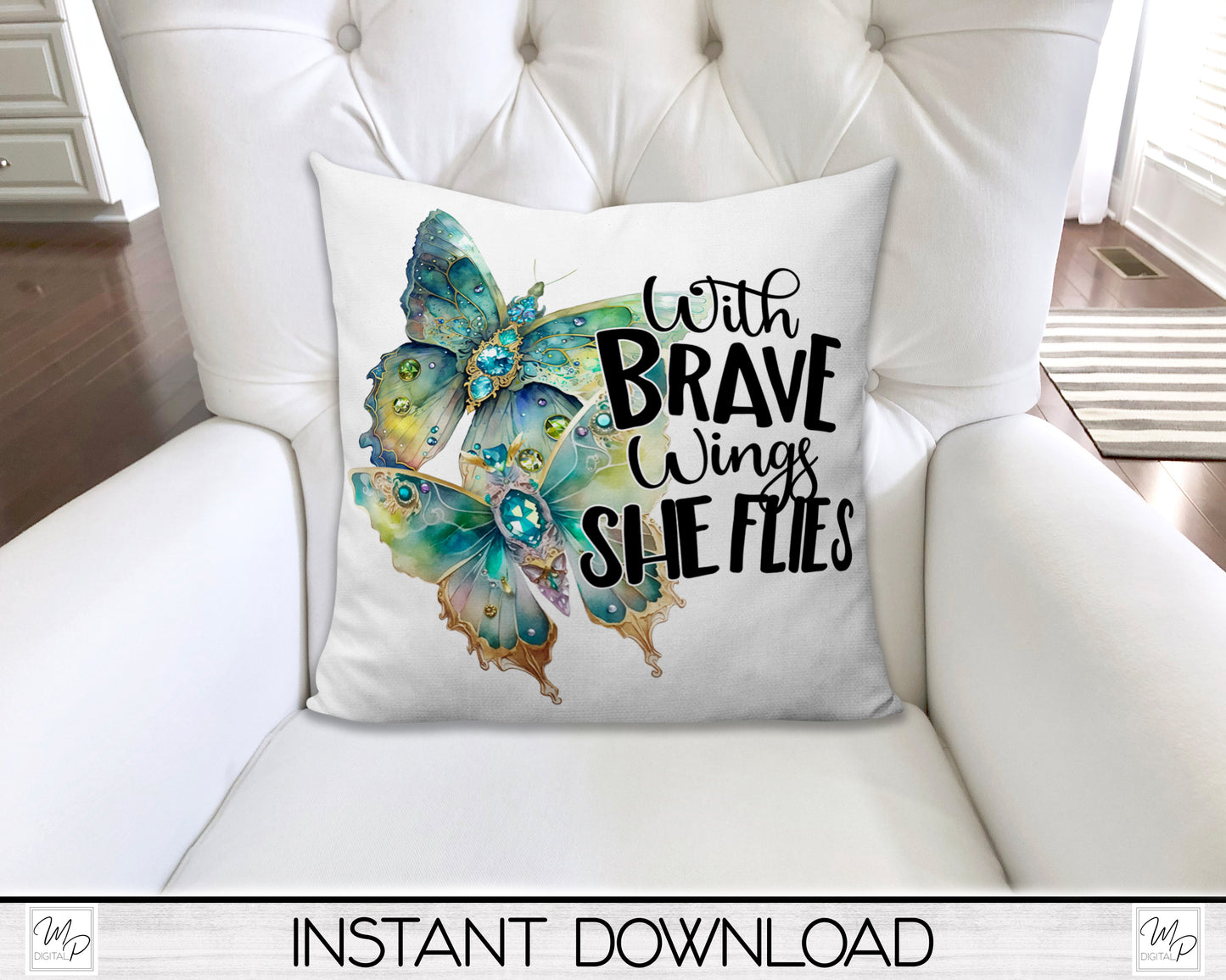 Butterfly Inspirational PNG Sublimation Design,  Square Pillow Cover, T-shirt,  Digital Download