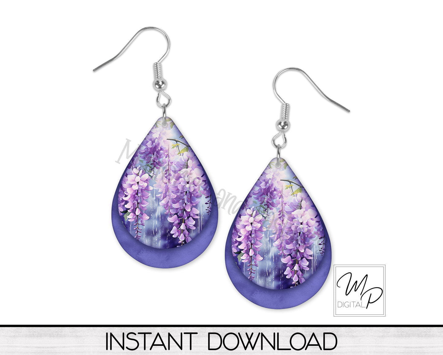 Wisteria Teardrop Earring PNG Design BUNDLE for Sublimation, Digital Download