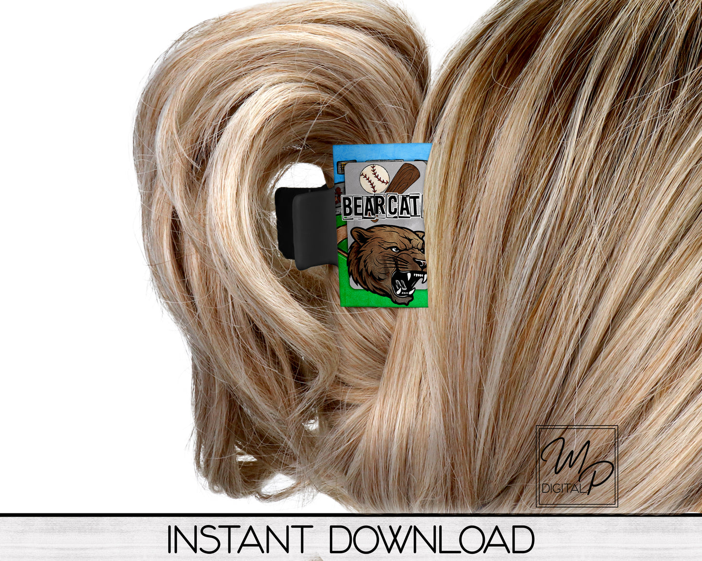 Bearcat Baseball Hair Clip PNG Sublimation Design, Digital Download