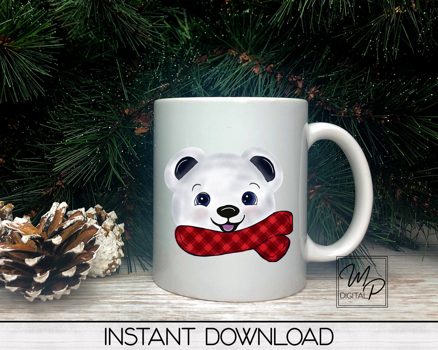 Christmas Polar Bear Ornament Digital Download - PNG Sublimation Design for Commercial and Personal Use