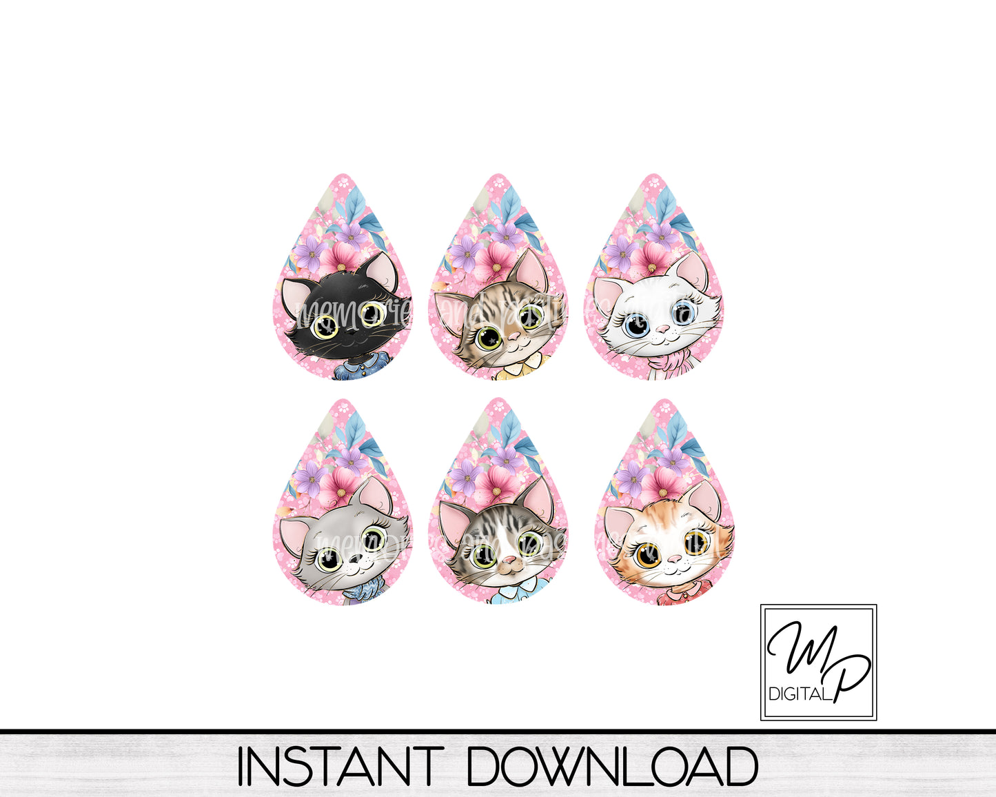 Cute Cat Teardrop Earring Design Bundle for Sublimation, Digital Download