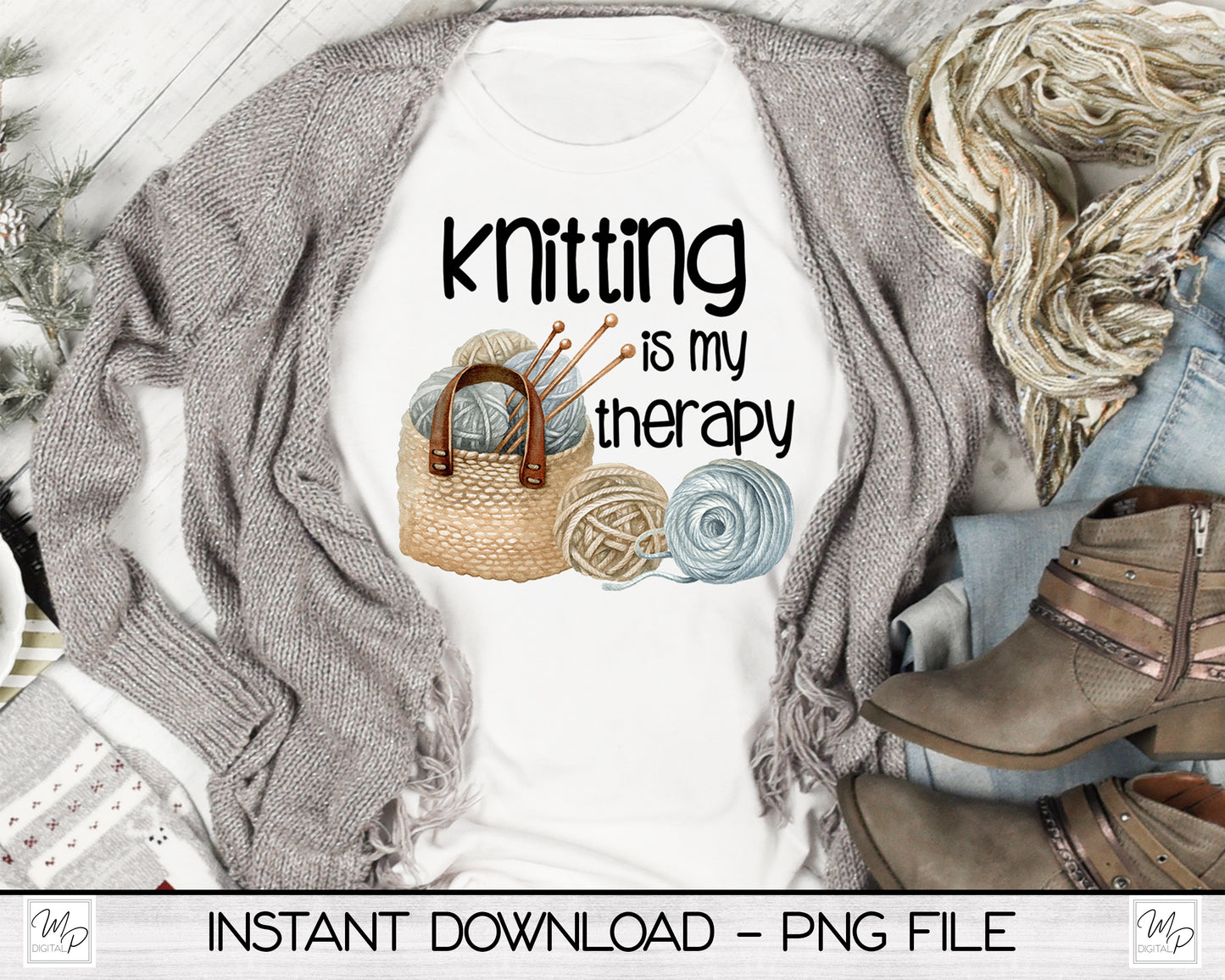 Knitting Is My Therapy PNG Sublimation Design, Digital Download