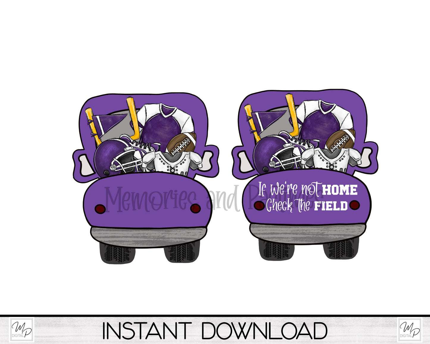 Purple Football Truck Door Hanger PNG Design for Sublimation, Digital Download