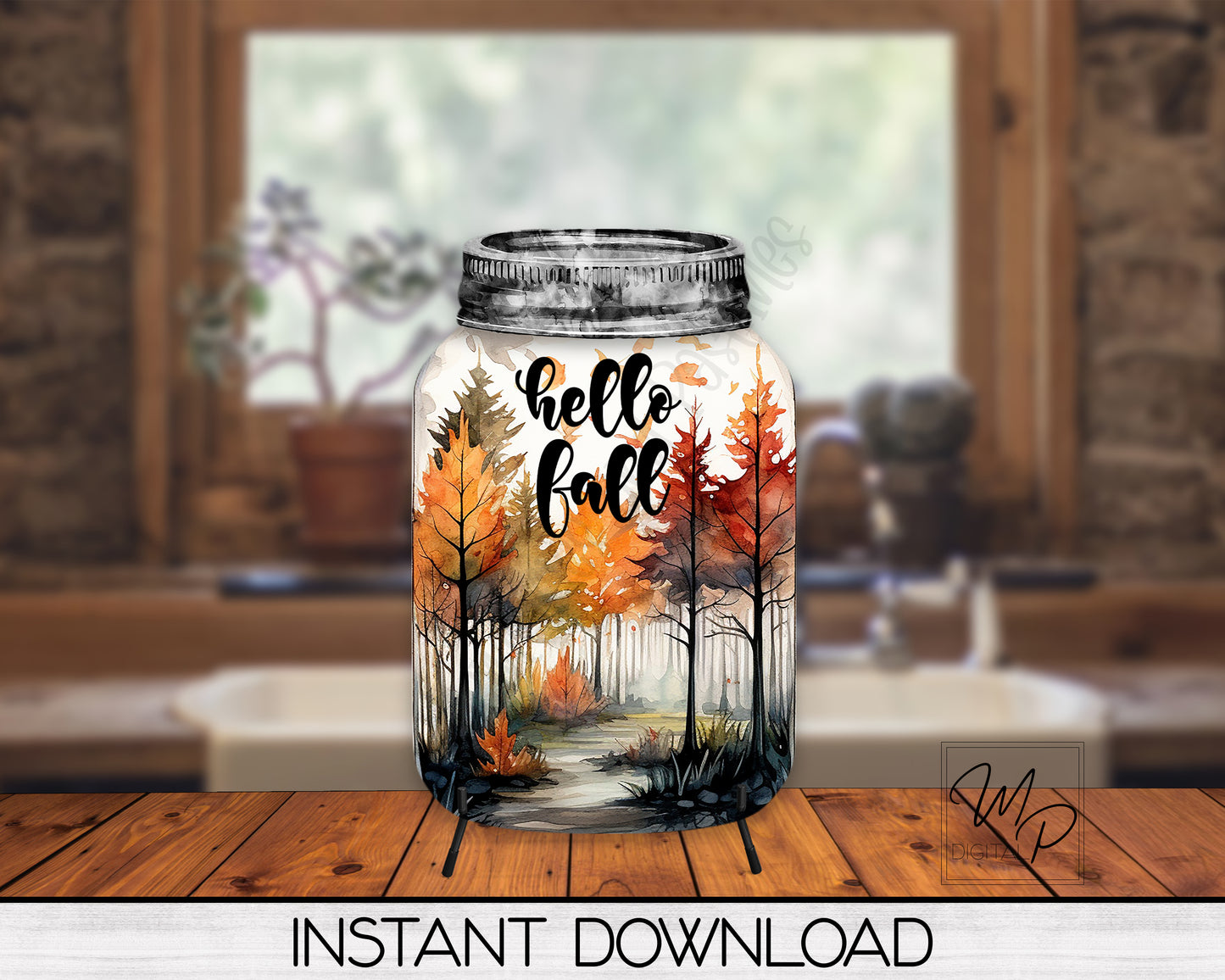 Hello Fall Mason Jar PNG Design for Sublimation, Digital Download, Commercial Use