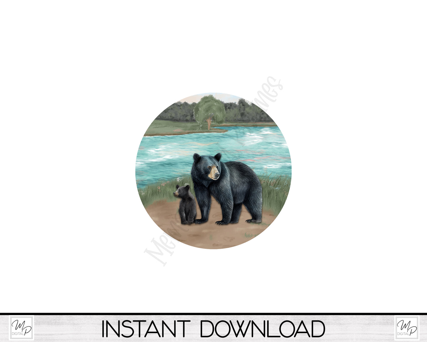 Mama Bear and Cub Round Sign, PNG Design for Sublimation, Digital Download