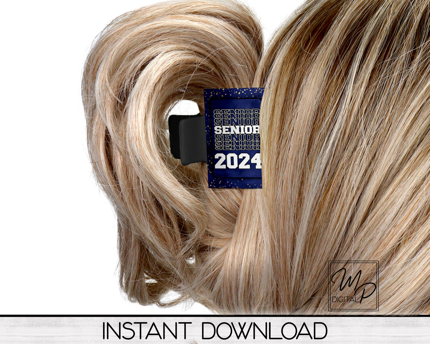 Dark Blue Senior 2024 Hair Clip PNG Sublimation Design, Digital Download