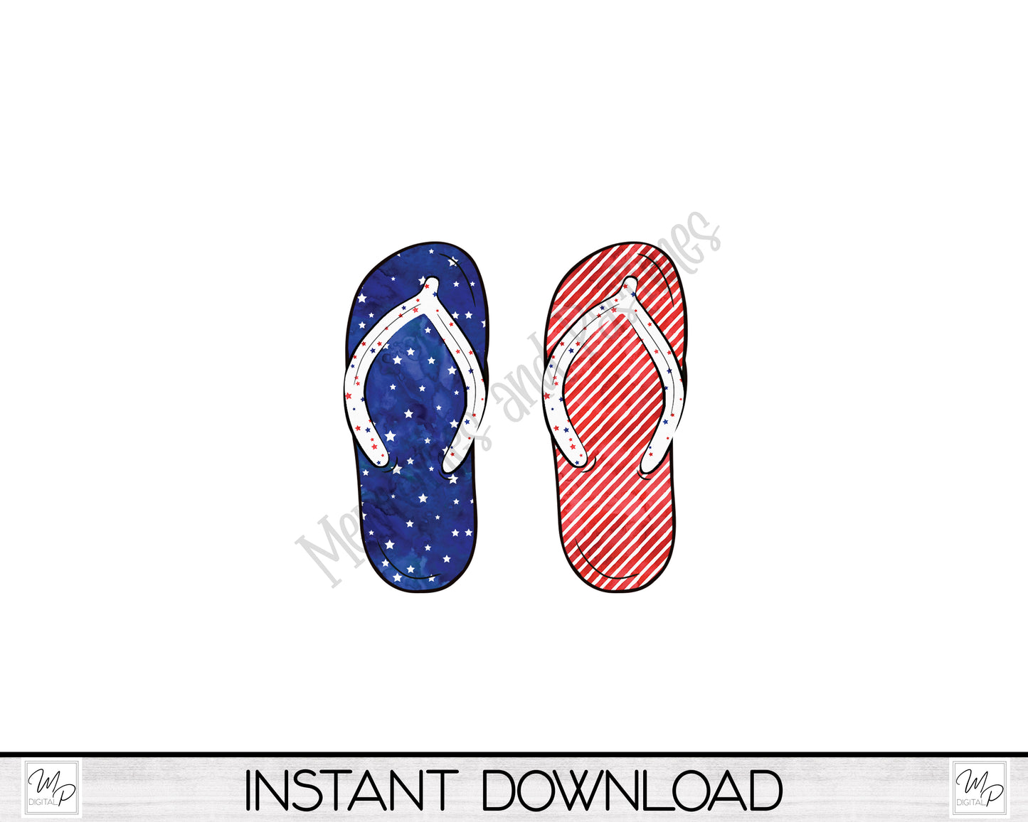 Patriotic July 4th Flip Flop PNG Design for Sublimation, Earrings, Keychain, Signs, Digital Download