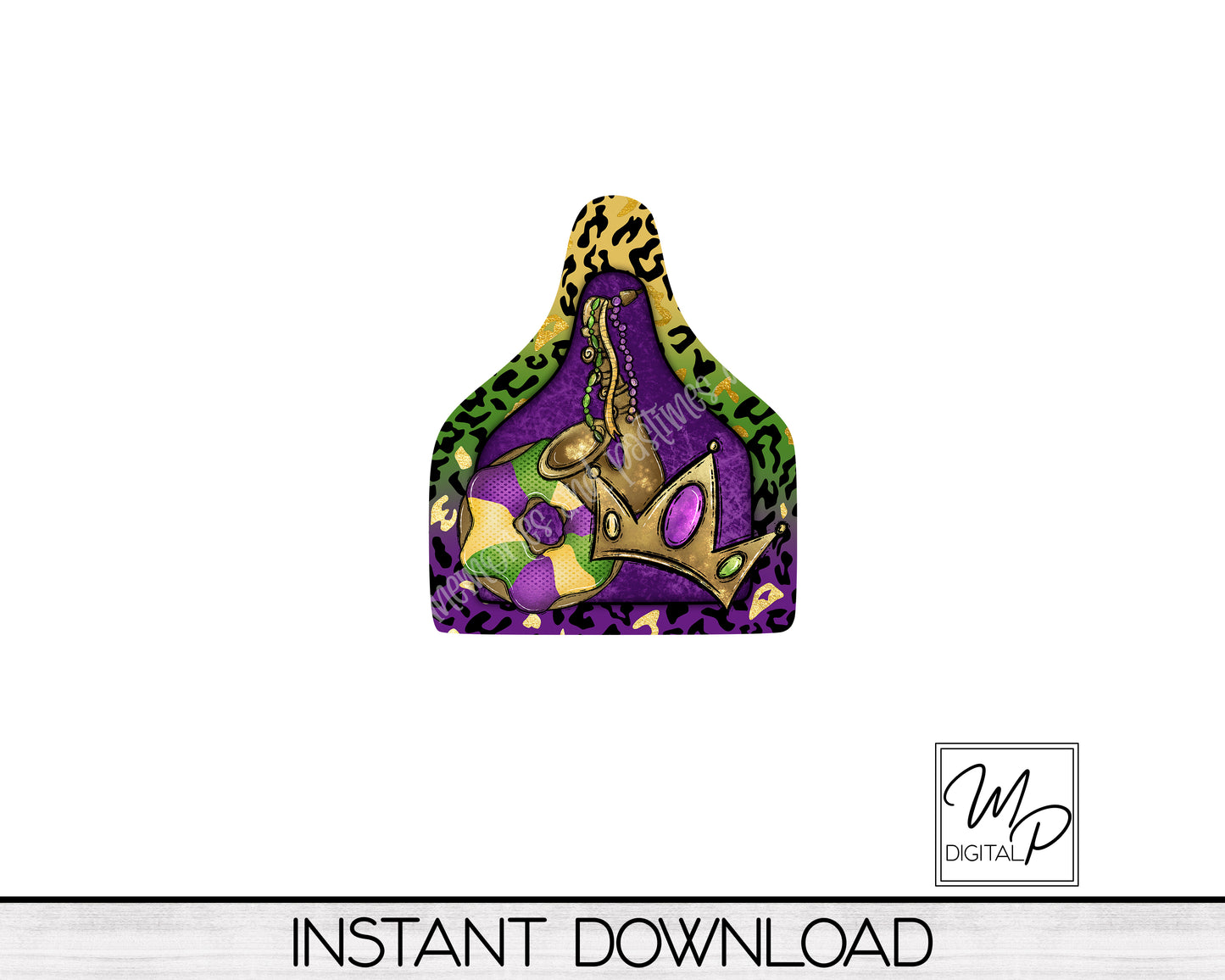 Mardi Gras Cow Tag Sublimation Design for Earrings, Badge Reels and Keychains, Digital Design Download