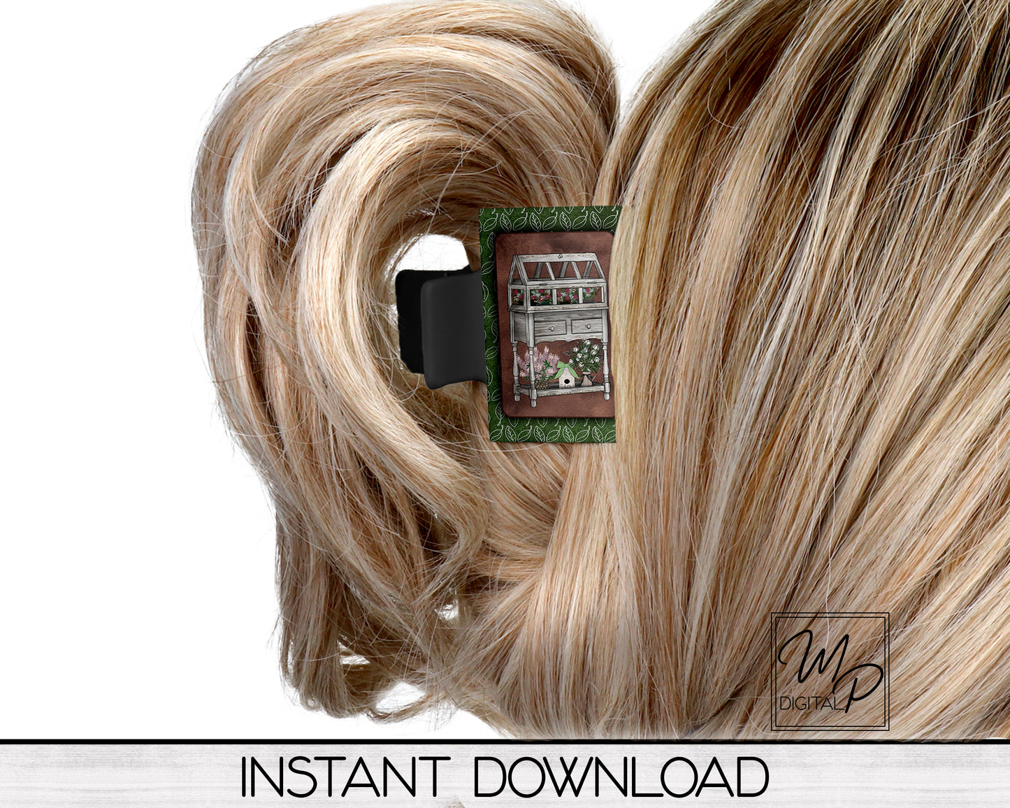 Garden Plants Hair Clip PNG Sublimation Design, Digital Download