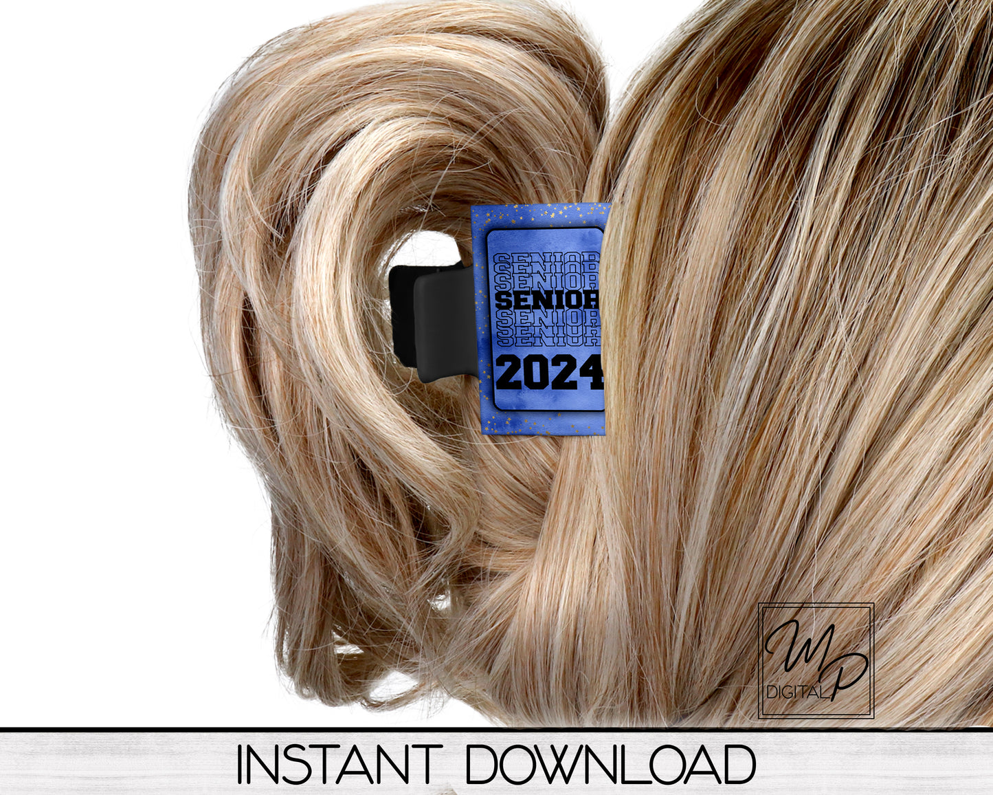 Blue Senior 2024 Hair Clip PNG Sublimation Design, Digital Download