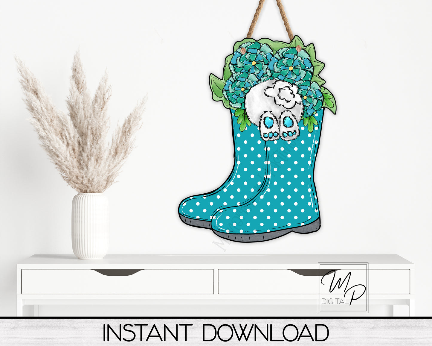 Rain Boots and Bunny PNG Design for Sublimation of Earrings, Door Hangers, Digital Download