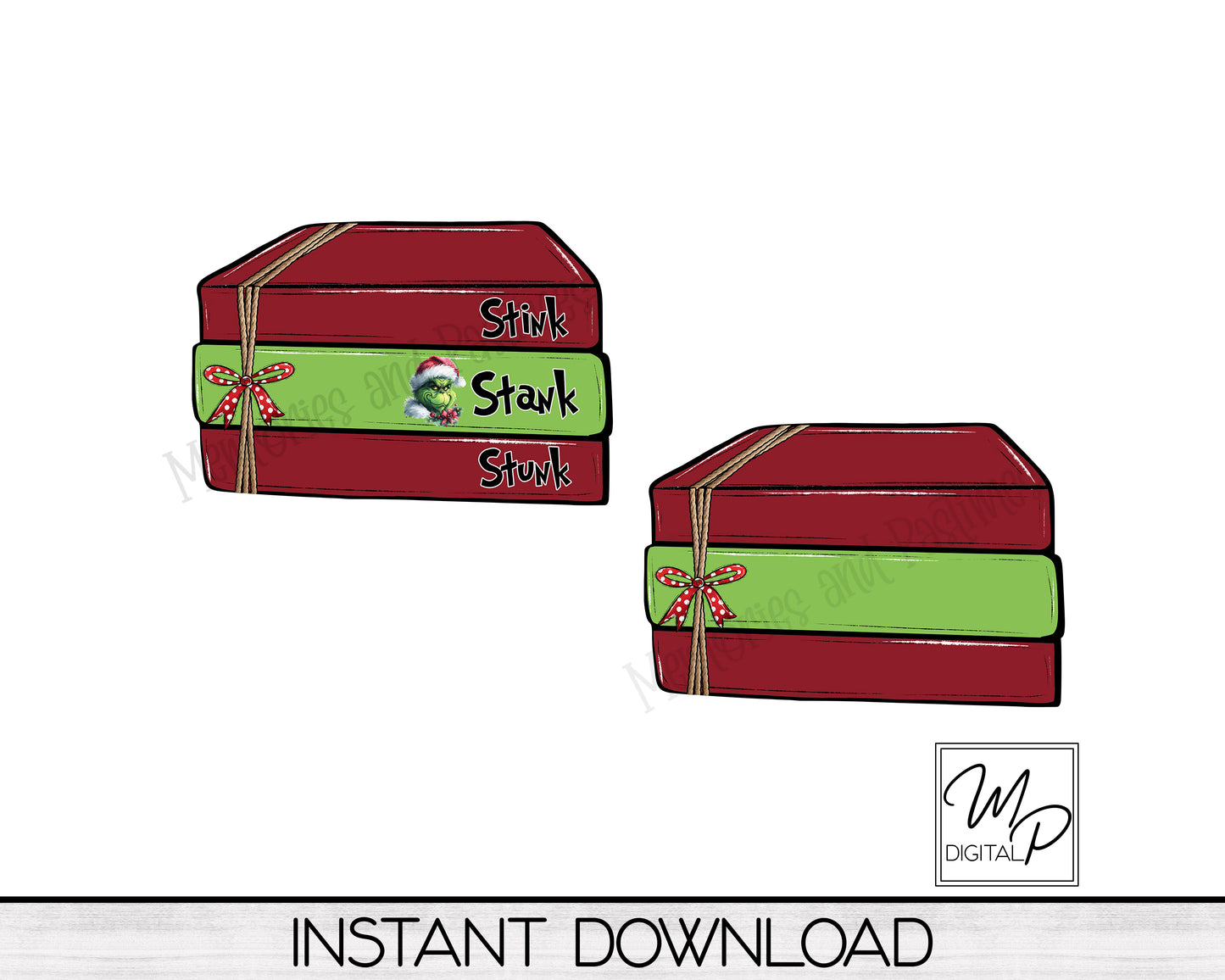 Grinch Stacked Books PNG Design for Sublimation of Ornaments and Earrings, Digital Download