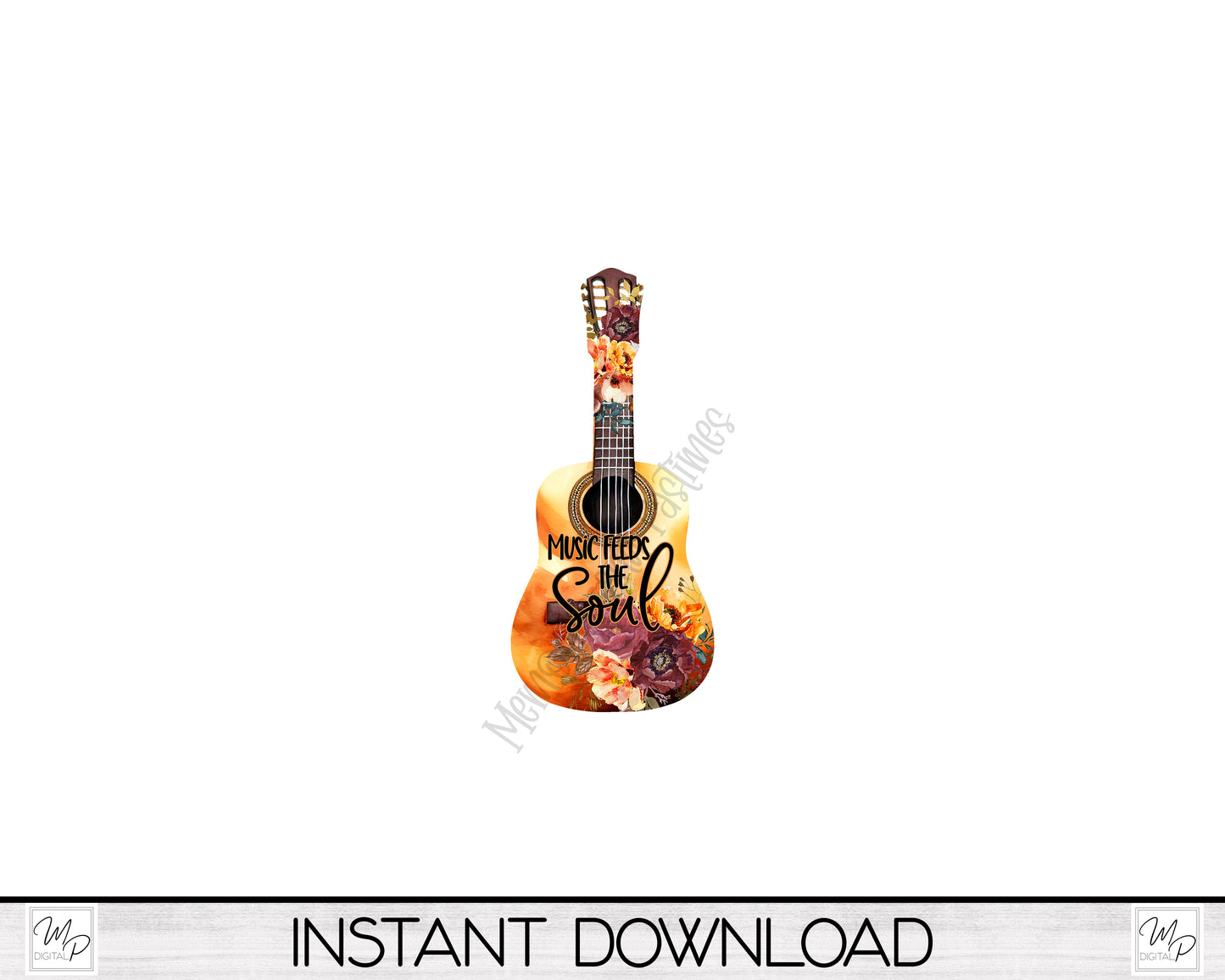 Floral Guitar Door Hanger Sign PNG Design for Sublimation, Digital Download