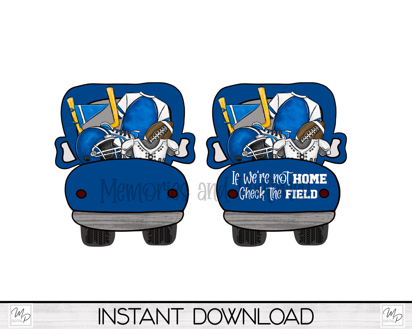 Blue Football Truck Door Hanger PNG Design for Sublimation, Digital Download