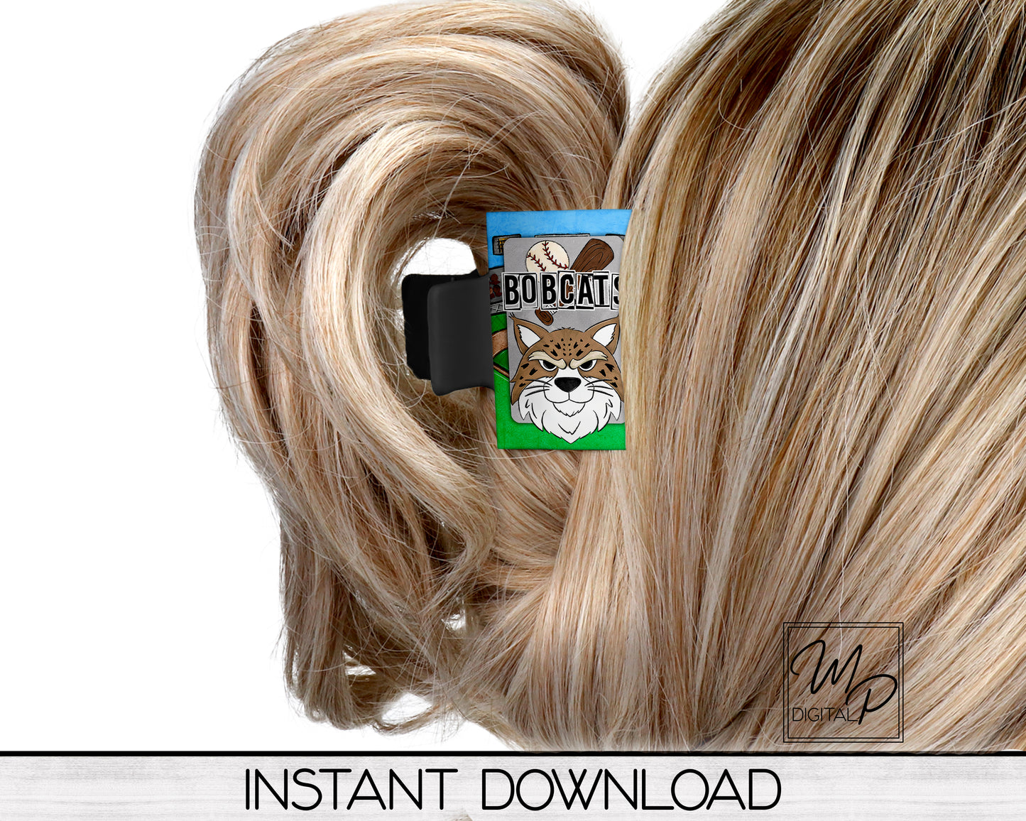 Bobcat Baseball Hair Clip PNG Sublimation Design, Digital Download