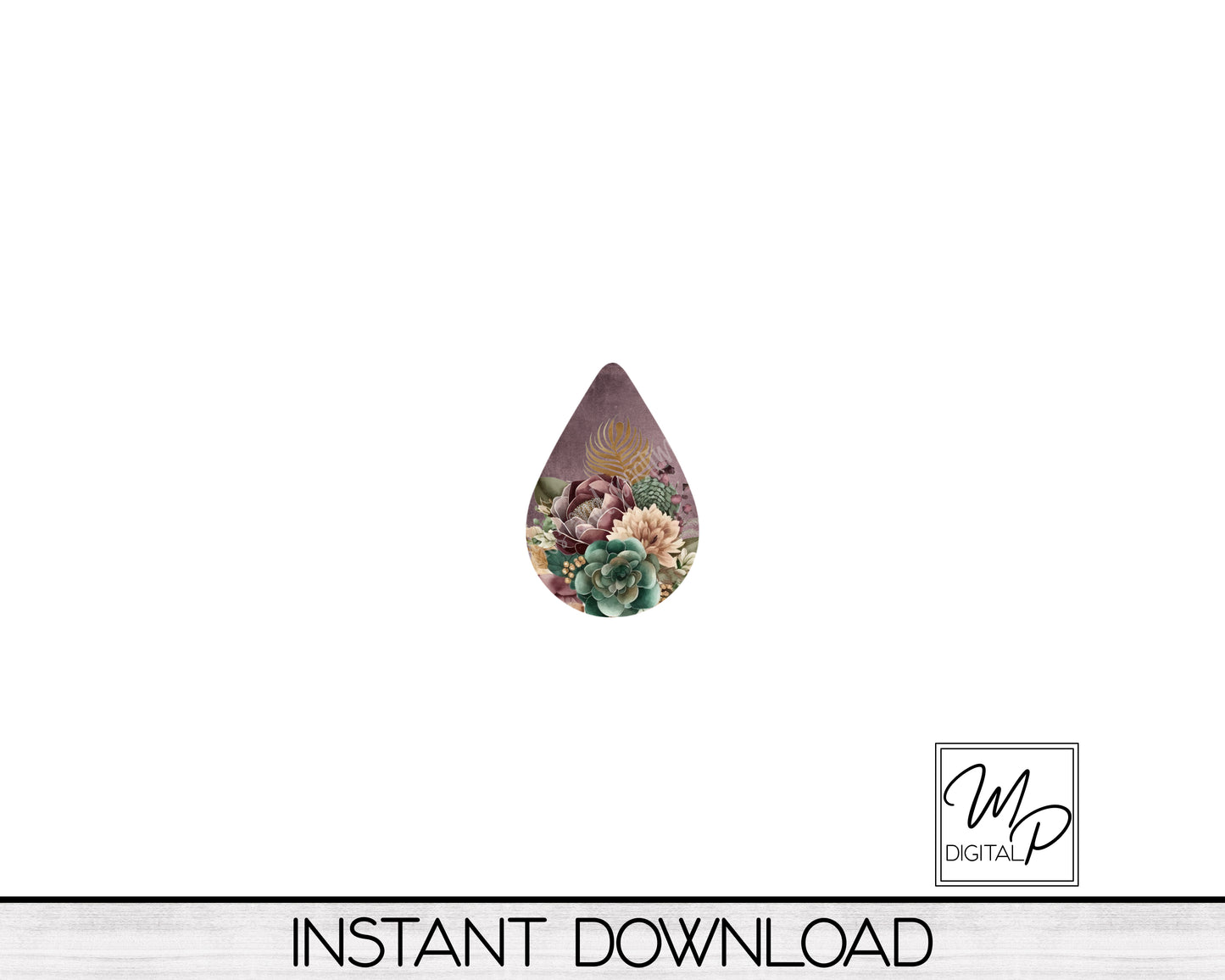 Burgundy Floral Teardrop Earring Design for Sublimation, Digital Download