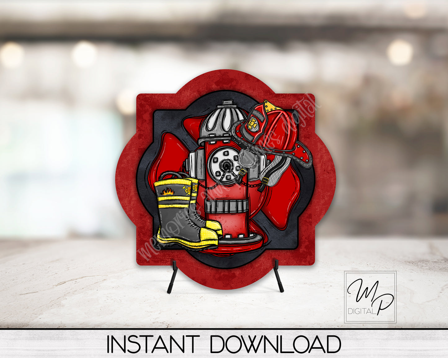 Firefighter Quatrefoil PNG, Digital Download for Sublimation