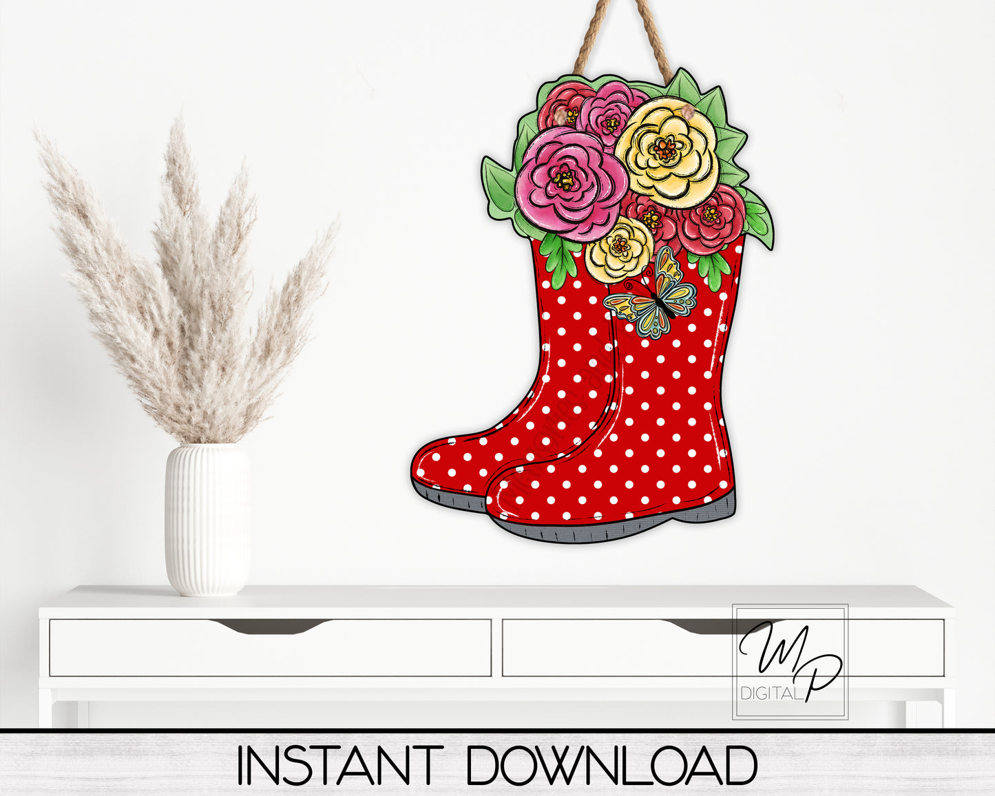 Rain Boots and Flowers PNG Design for Sublimation of Earrings, Door Hangers, Digital Download