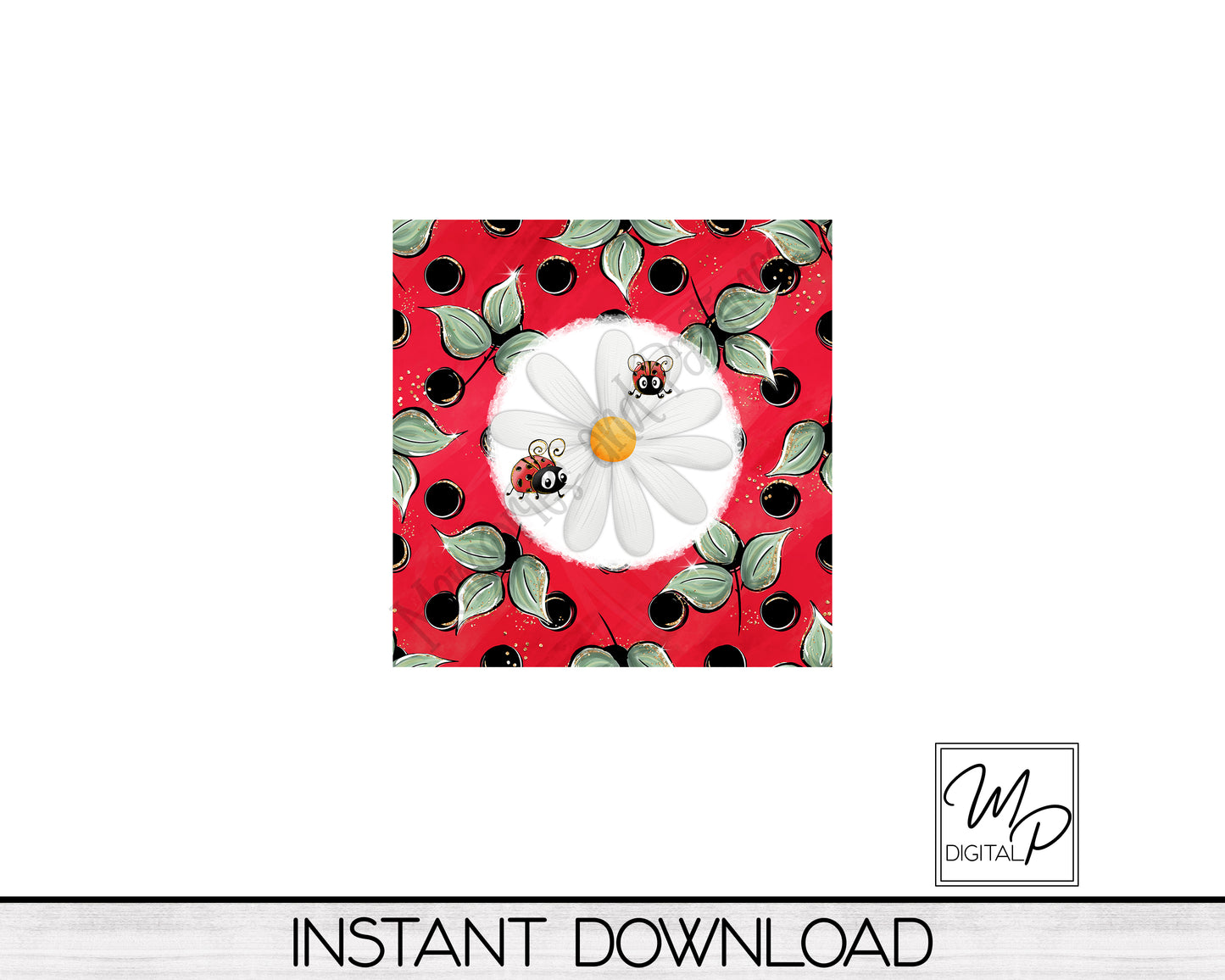 Ladybug and Daisy Wind Spinner PNG Digital Sublimation Design, Commercial Use