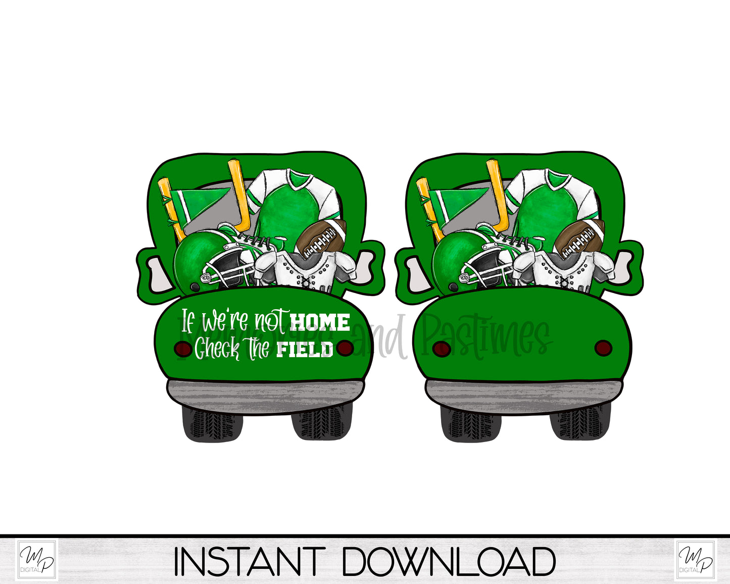 Green Football Truck Door Hanger PNG Design for Sublimation, Digital Download