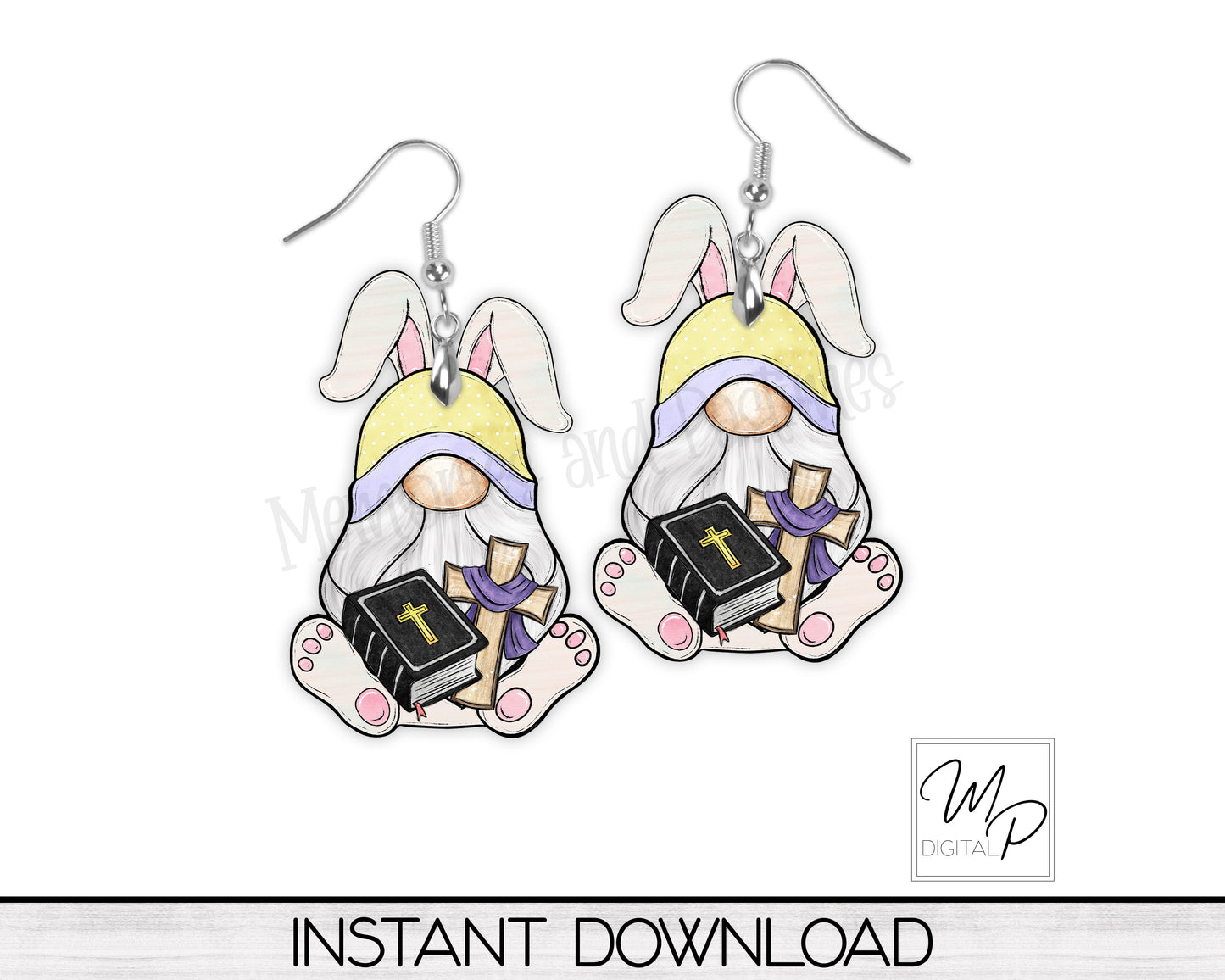 Christian Easter Bunny Gnome PNG Design for Sublimation of Wreath Signs, Earrings, Door Hangers, Digital Download