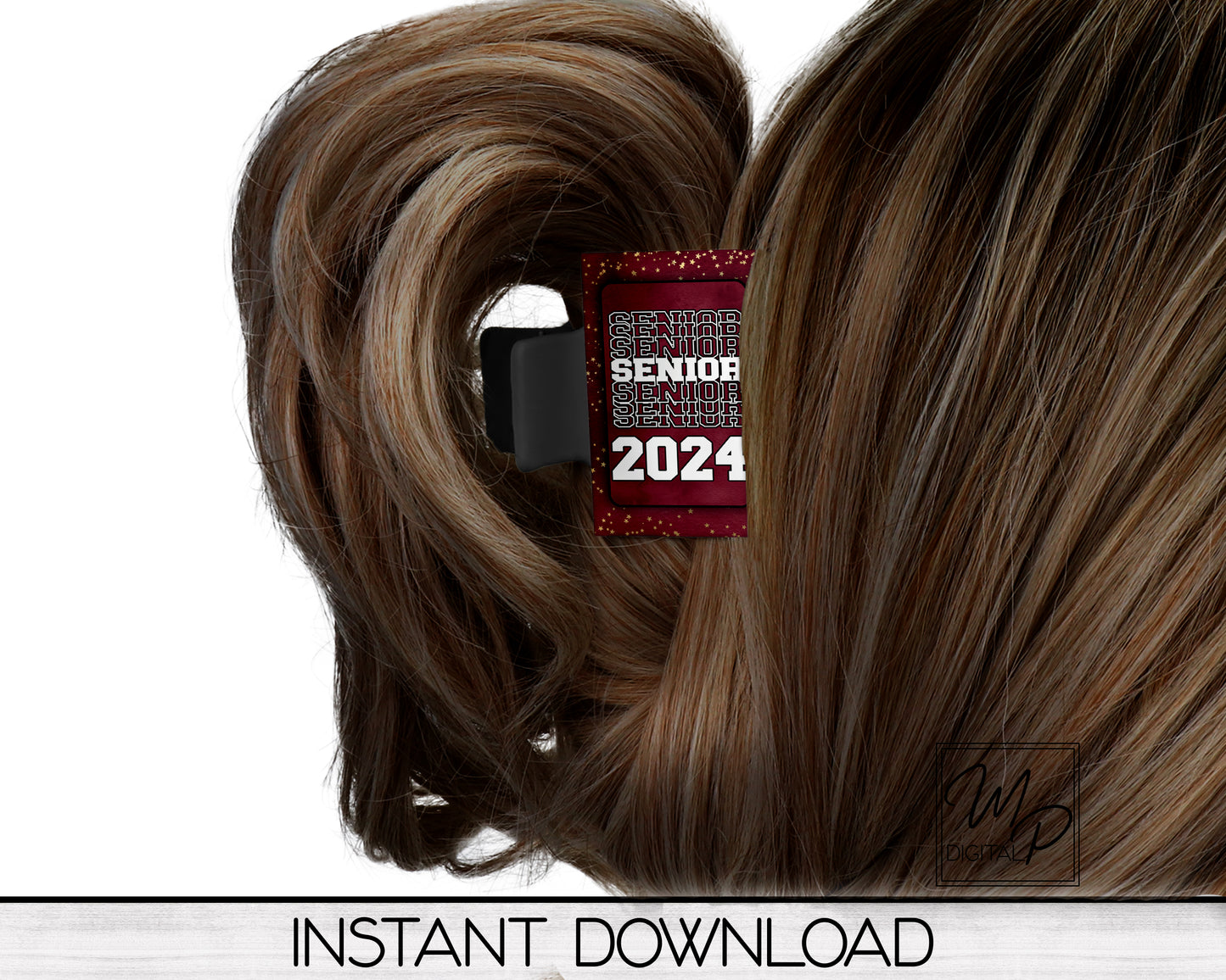 Maroon Senior 2024 Hair Clip PNG Sublimation Design, Digital Download
