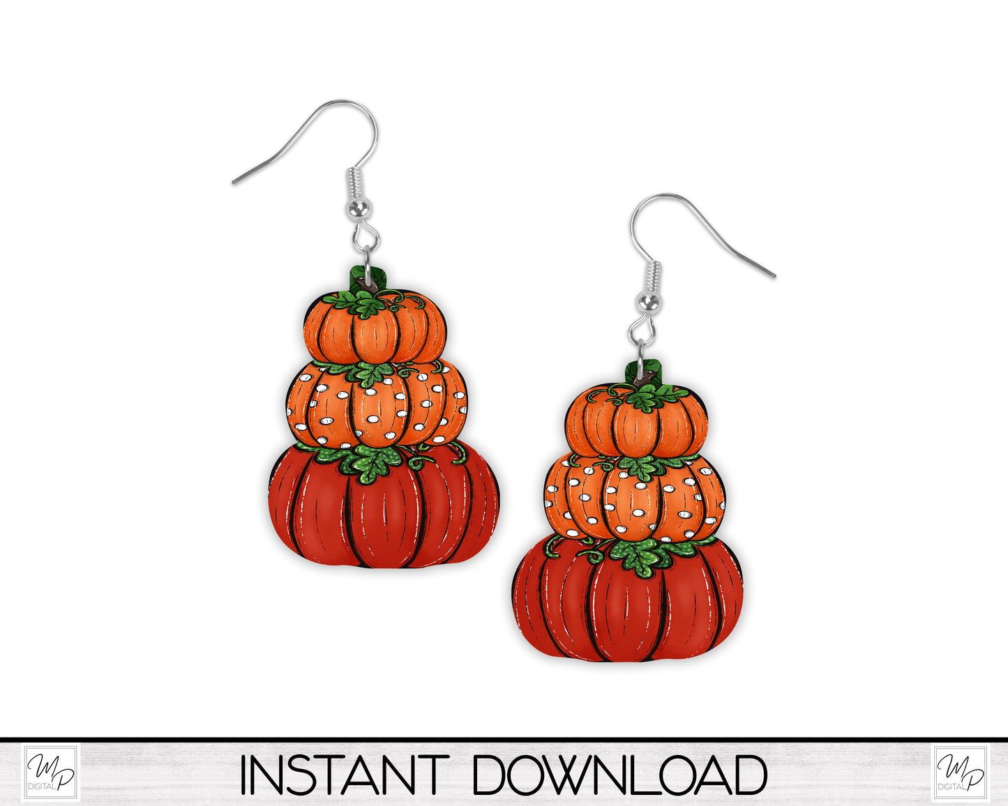 Fall Stacked Pumpkins Earring PNG Design for Sublimation, Digital Download