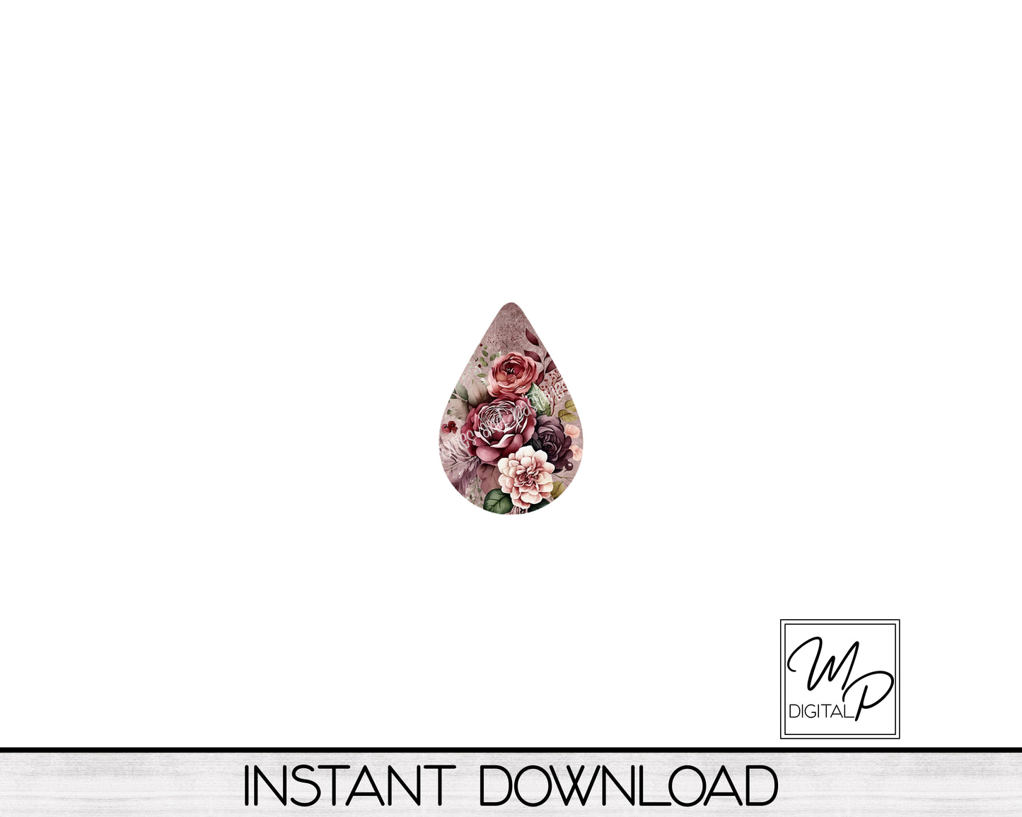 Burgundy and Mauve Floral Teardrop Earring Design for Sublimation, Digital Download