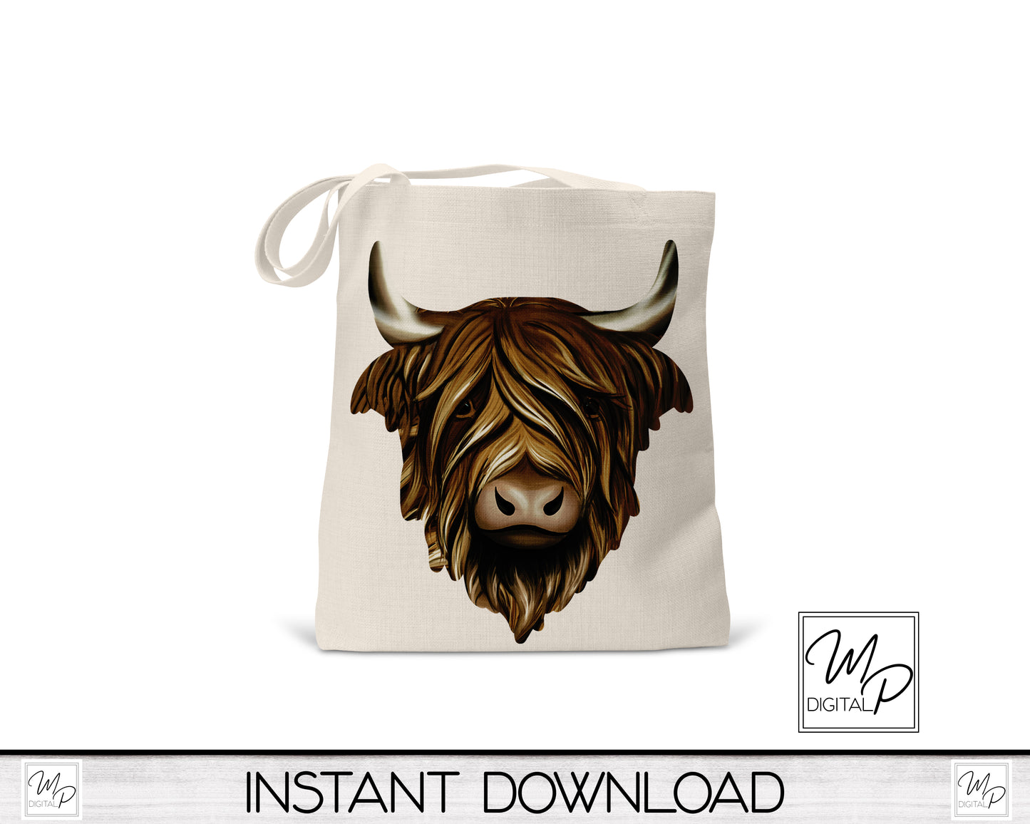 Highland Cow PNG Design for Sublimation, Digital Download
