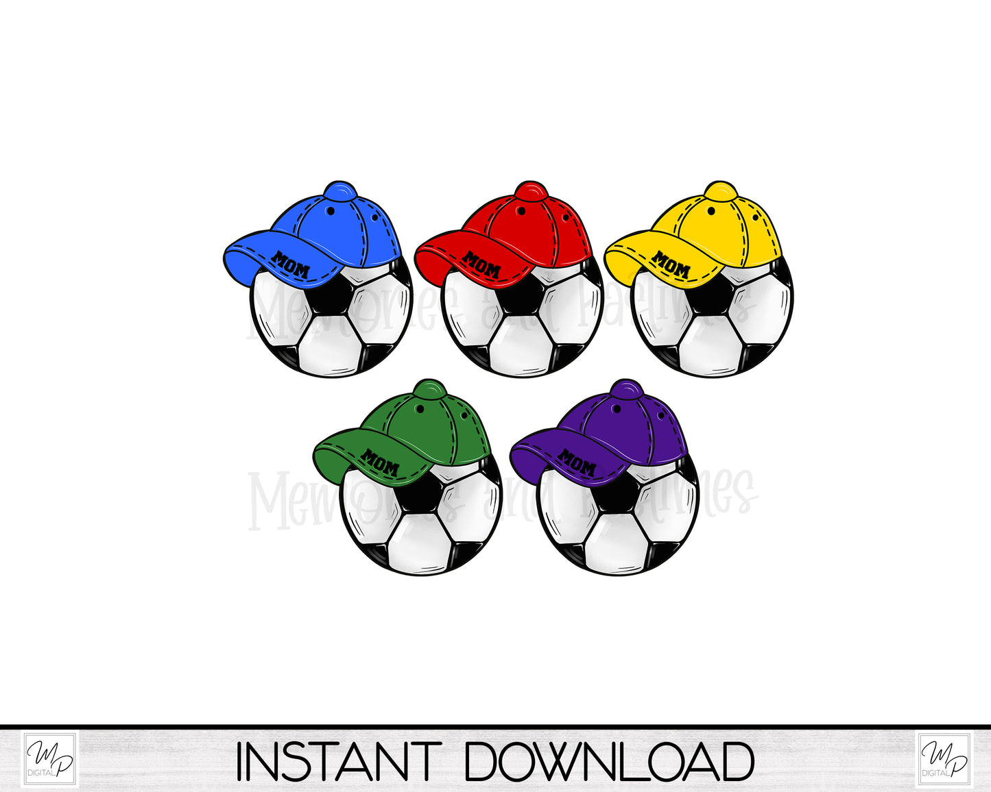Soccer Ball and Hat for Mom PNG Design Bundle for Sublimation of Earrings, Keychains, Digital Download