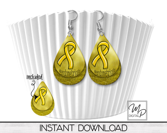 Endometriosis Awareness Ribbon Teardrop Earring Design for Sublimation, Digital Download
